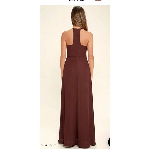 Lulus Beauty And Grace Burgundy Maxi Dress Keyhole Halter Neck Size Large - Picture 3 of 8